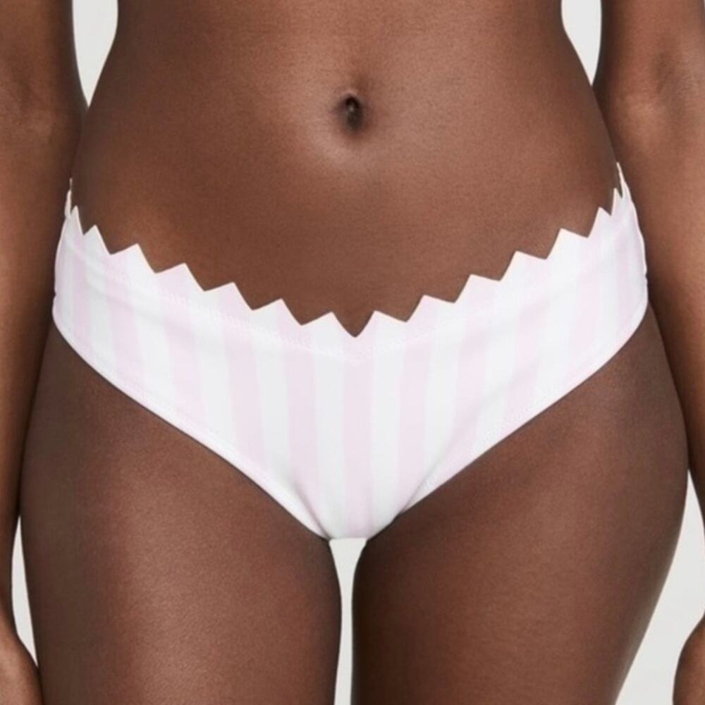 Onia Astrid Pink White Striped Bikini Bottoms Zigzag Waistband Swim Small NWT